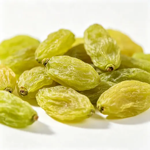 Green raisins shown close up