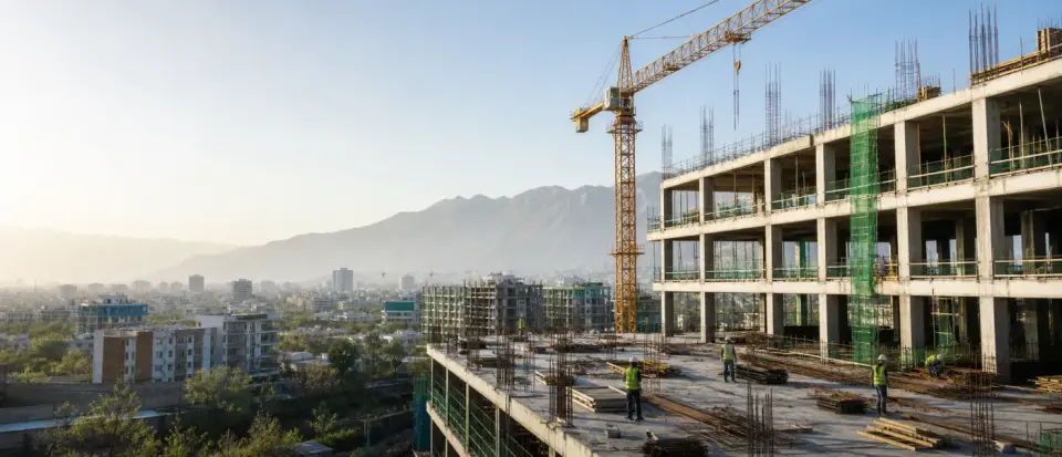 Construction site and cranes