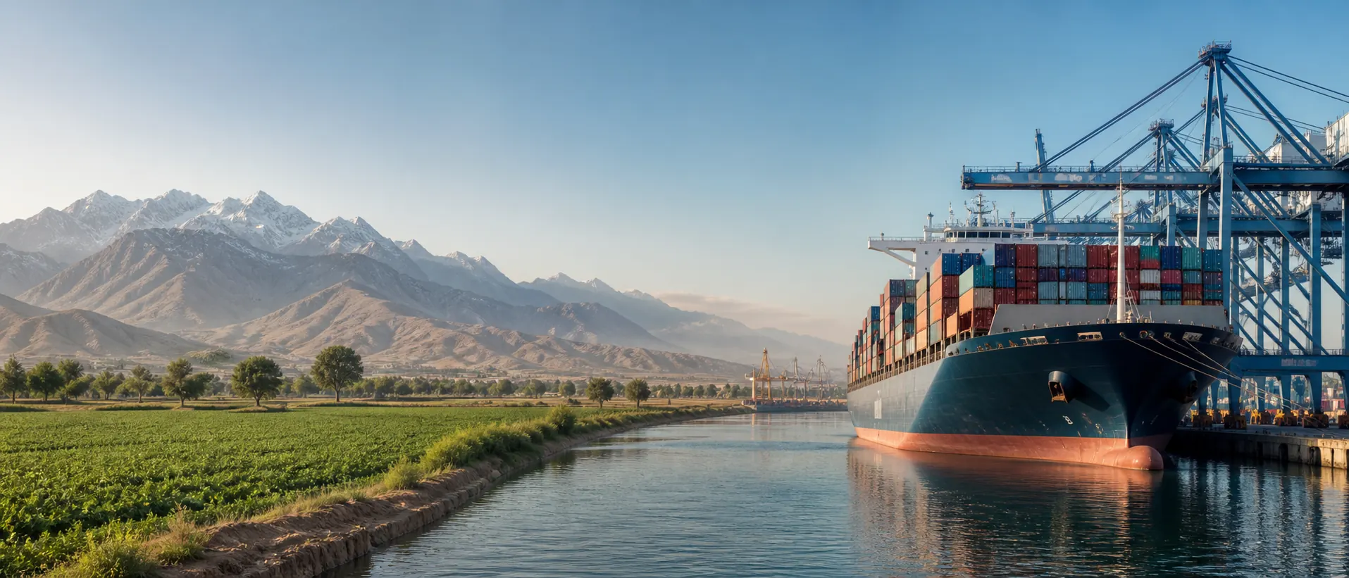 Afghan landscape connected to international shipping