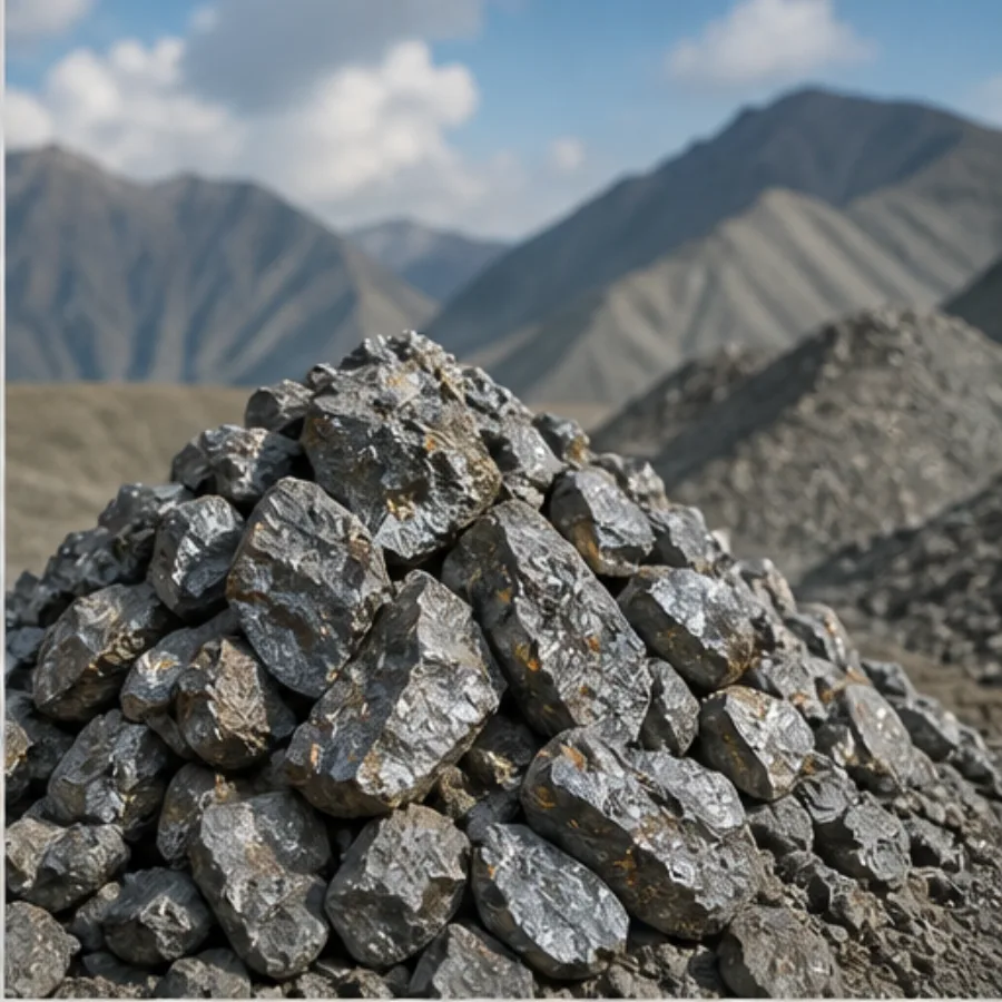 Selected mineral ore with an Afghan mountain landscape